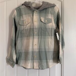 wonder nation Sage and Cream Plaid Hooded Button-Up Shirt